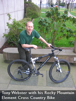 Tony Webster with his Rocky Mountain Element Cross Country Bike.