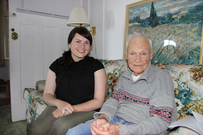 Animal Rights Award recipient Kristin Zajaczkowski thanks donor Dr. Peter Mixon.