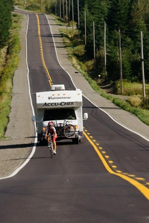 Riding down the highway.