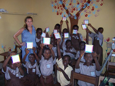 Stefanie Miska with her art club students.