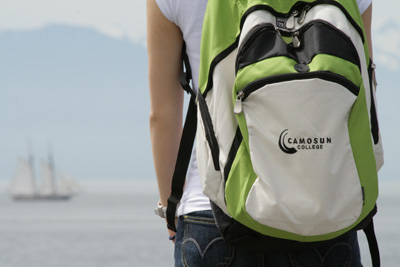 Girl with Camosun College backpack.