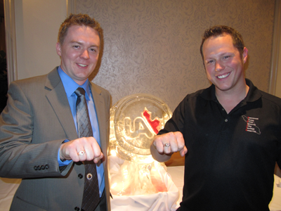 Gold rings for golden performance: 2010 national champion Landon Martin with 2009 champion Alasdair Reid (and former Camosun Apprentice).