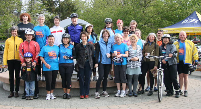 Camosun cyclists enjoying a break at the Lansdowne Celebration Station.