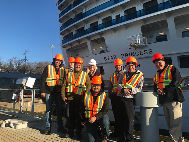 Students tour Seaspan’s Victoria shipyard with Director of Operations, Steve Baker.