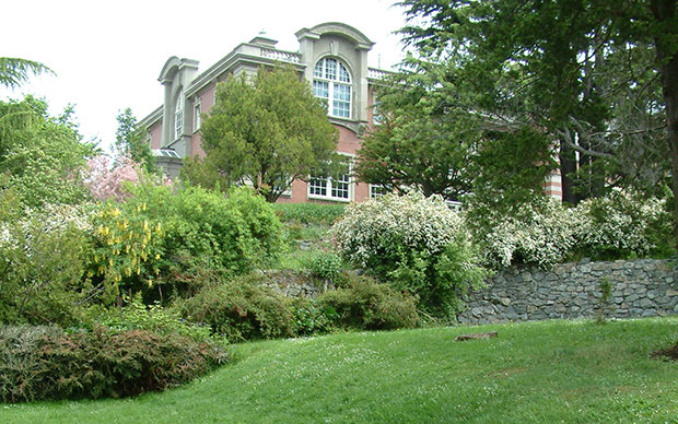 Side of Young building and gardens