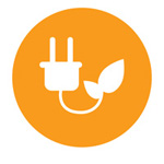energy and emissions icon - plug attached to leaf